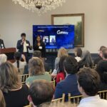 Shrihan Ganesh Babu and Sanjana Tripuraneni of CuffWay address attendees at Meet the Finalists