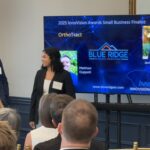 Matthew Cuppelli of Blue Ridge Surgical Innovations and OrthoTract addresses attendees at Meet the Finalists as his colleague Jackie Hanna looks on.